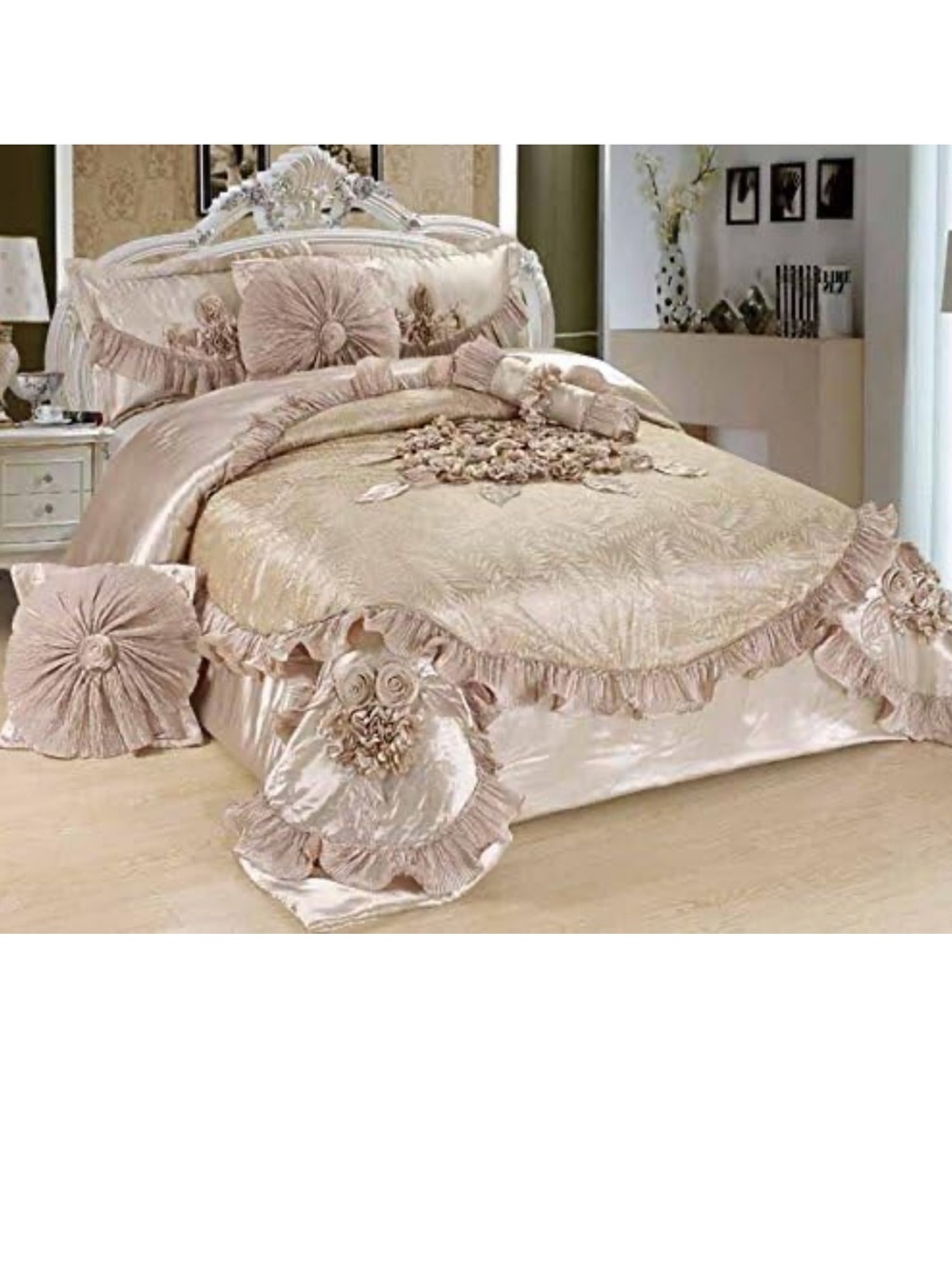 Tache Home Fashion-Cal King Sweet Victorian 6 Piece Satin Comforter Set